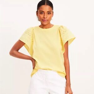NWT  LOFT Eyelet Ruffle Sleeve Top Small